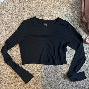 Aerie Black Ribbed Long Sleeve Crop Top